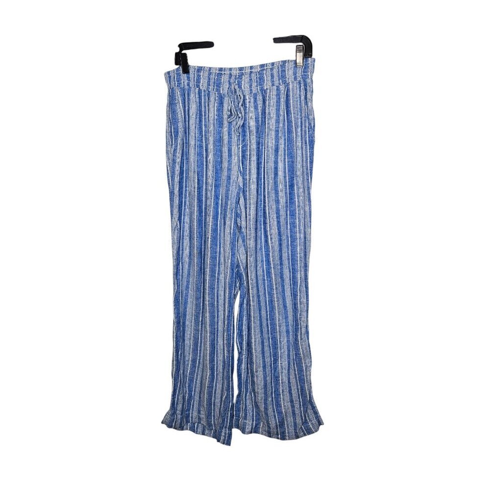 Briggs Striped Blue &‎ White Linen/Rayon Blend Wide-Leg Pants Beachy Lightweight